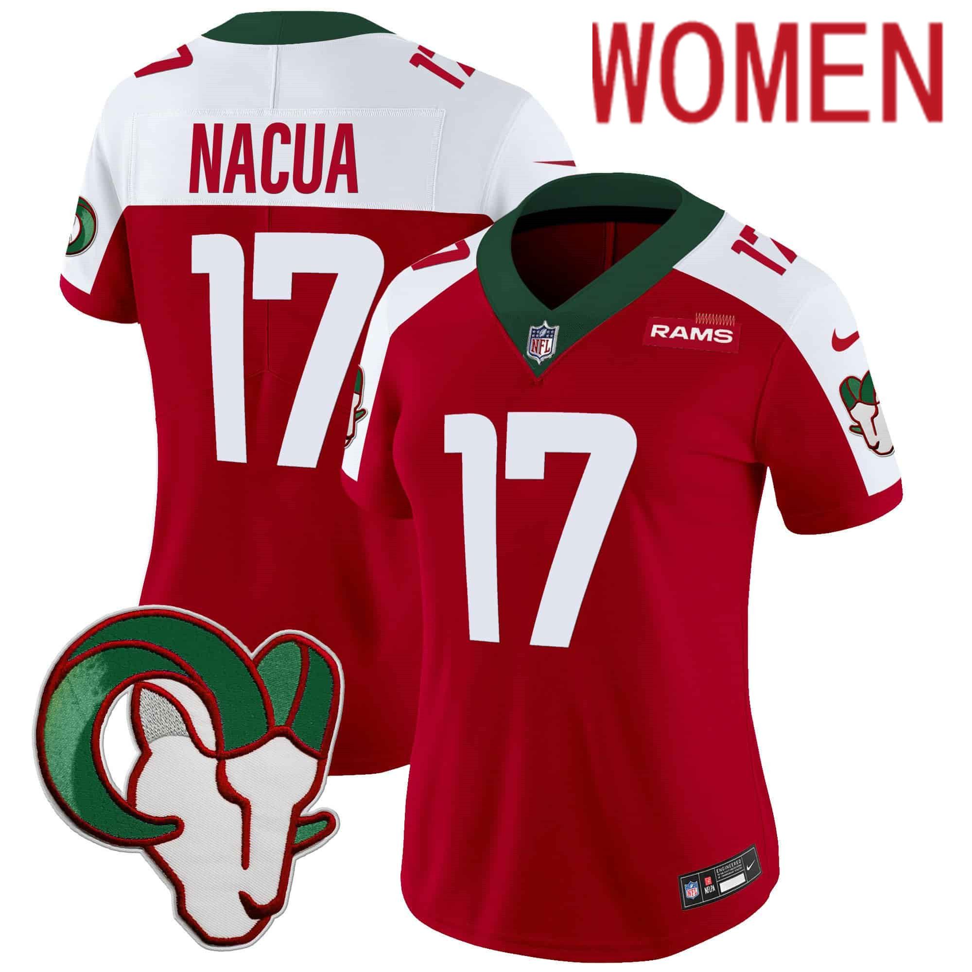 Women Los Angeles Rams #17 Nacua Red 2024 Nike Mexico Vapor Limited NFL Jersey->women nfl jersey->Women Jersey